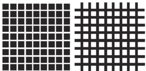 Figure 11.5 Grilles d'Hermann (1870). Des carrés gris sont générés par illusion perceptive entre les cases noires ou inversement entre les cases blanches.